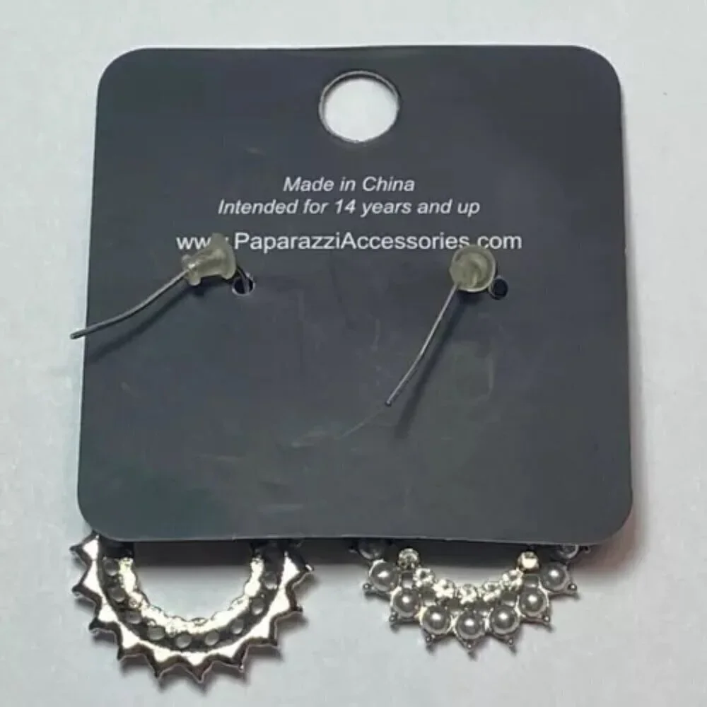 Paparazzi Must Love Diamonds Dangle Hoop Hook Fashion Diamond Pearl Earrings NWT